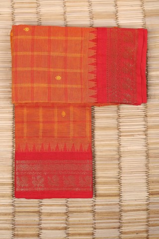 Orange Check Cotton Chettinad saree