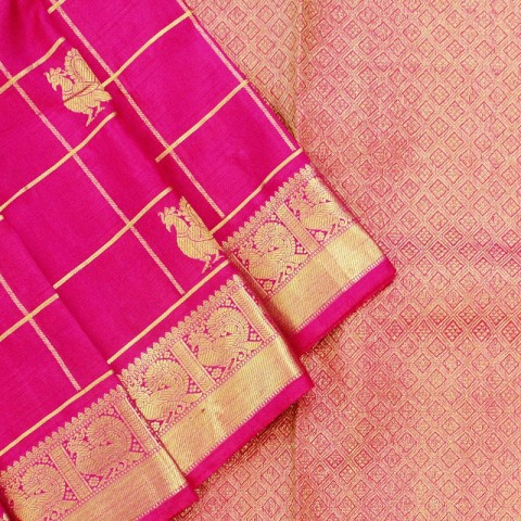 Magenta Rudraksha and Peacock Kanchipuram Saree