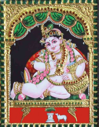 Krishna with Butter Pot Tanjore Painting