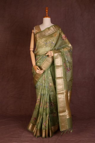 Olive Green Organza saree