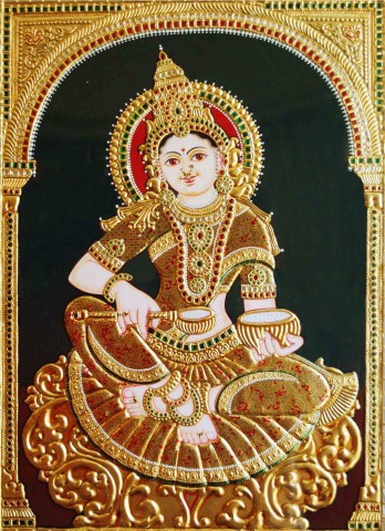 Annapurna with Rice Bowl Handmade Tanjore Painting
