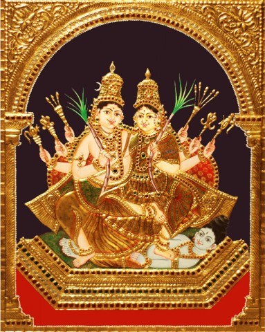 Kameshwara-Kameshwari Tanjore Painting