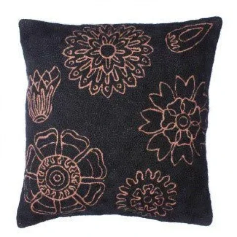 Black Hand Embroidered Chain Stitch Cushion Cover 16 x 16  1pc