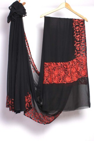 Pasley design Aari Embroidered Black Georgette Saree