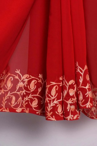 Red Embroidered saree