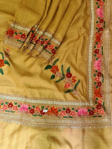 Golden Zari and Aari Embroidered Silk Saree with Blouse