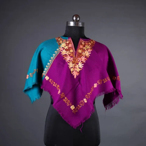 Sapphire Blue And Purple Poncho with Aari Embroidery, Kashmir Embroidery