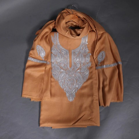 Tilla Embroidered Brown Woolen Suit With Stole