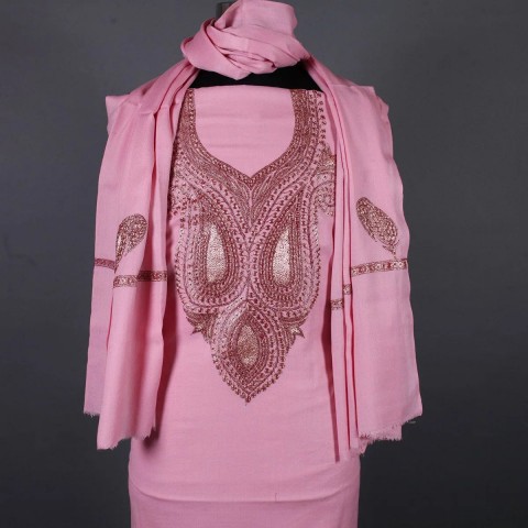 Tilla Embroidered Rose Pink Woolen Suit With Stole