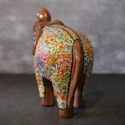 Wooden Colour Embossed Paper Mache Elephant Floral Design 11 x 11
