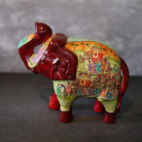 Grey Embossed Paper Mache Elephant Floral Design Set Of 2    8x12