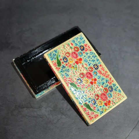 Paper Mache Flat box Floral Design white Base