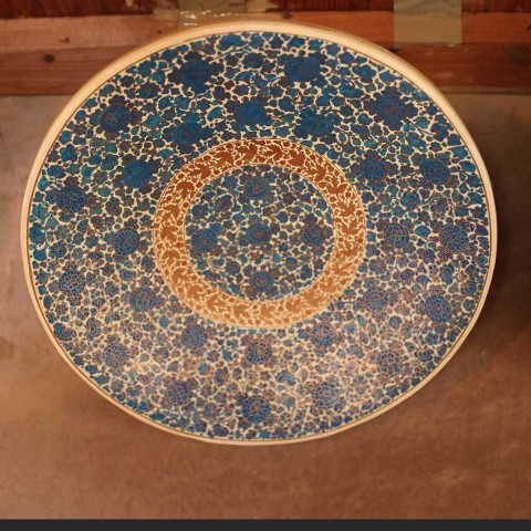 Blue Paper Mache Floral Design Wall Plate 13 Inches