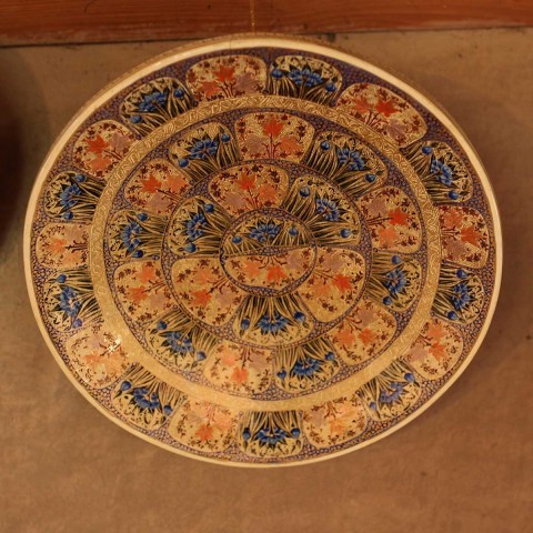 Creme Base Paper Mache Floral Design Wall Plate 13 Inches