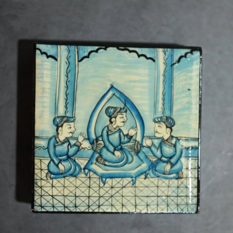 Paper Mache Coaster Set Mughal Darbar Design Blue
