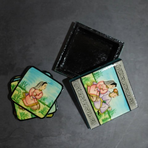 Paper Mache Coaster Set Couple Design