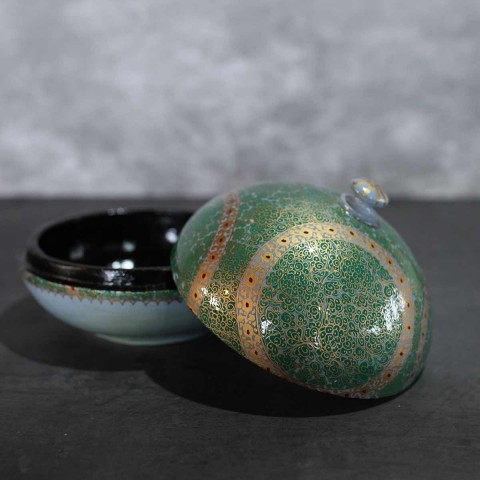 Green Paper Mache Powder Box 6 Inces