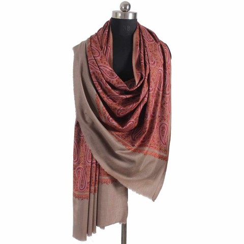 Khudrang base sangeen Paisley design sozni Embroidered Jamawar Pashmina Shawl