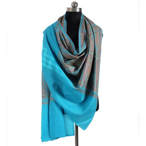 Tourquise base sangeen Paisley design sozni Embroidered Jamawar Pashmina Shawl