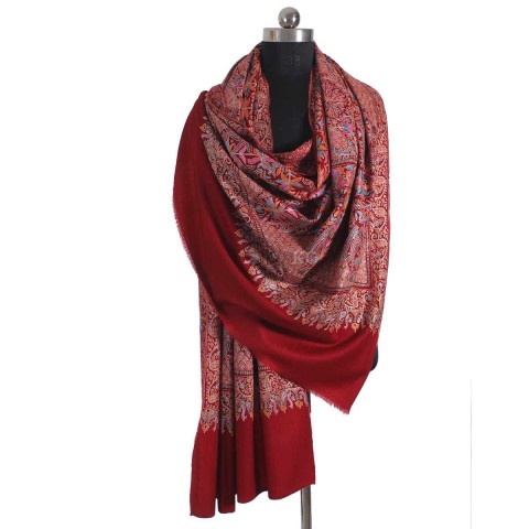 Maroon base sangeen Floral design sozni Embroidered Jamawar Pashmina Shawl