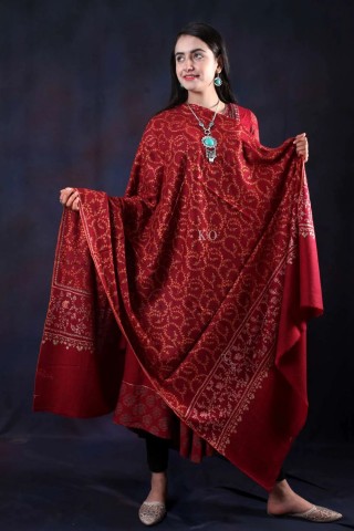 Red Sozni Embroidered Handwoven Pashmina Shawl
