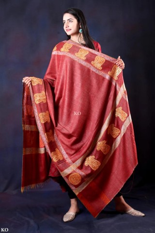 Red Tilla and Sozni Embroidered Handwoven Pashmina Shawl