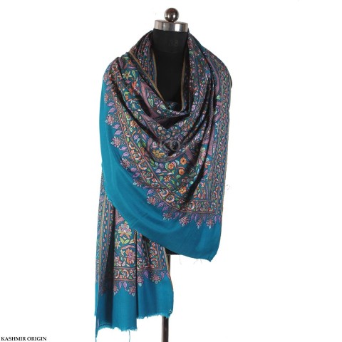 Blue window Design Sozni Embroidered Cashmere Pashmina Jamawar Shawl