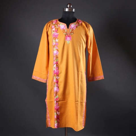 Mustard Base Floral Design Cotton Kurti