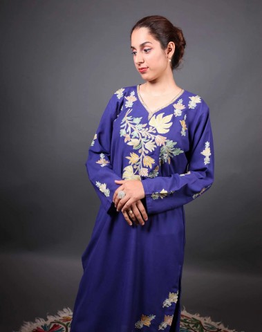 Navy Blue Zari & Aari Embroidered Cotton Kurti