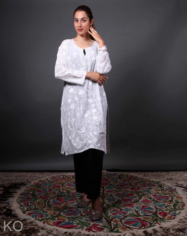 Self Embroidered Pearl Aari Embroidered Georgette Kurti