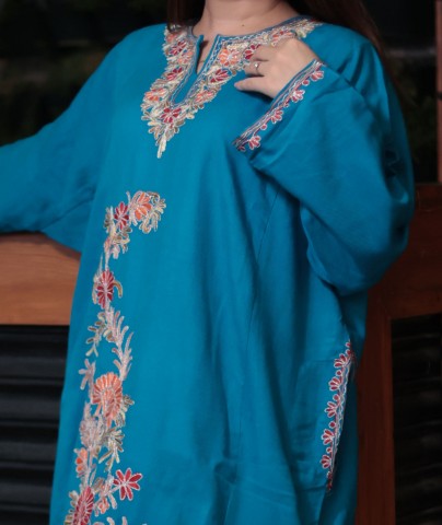Sky Blue Poshthaer Aari & Zari Embroidered Pheran