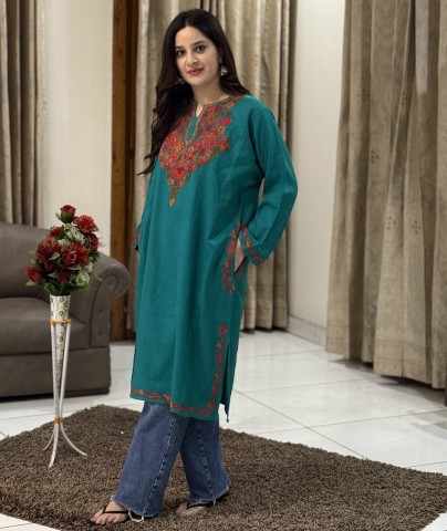 Sea Green Aari Embroidered Pheran