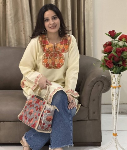 Creme Base Aari Embroidered Pheran