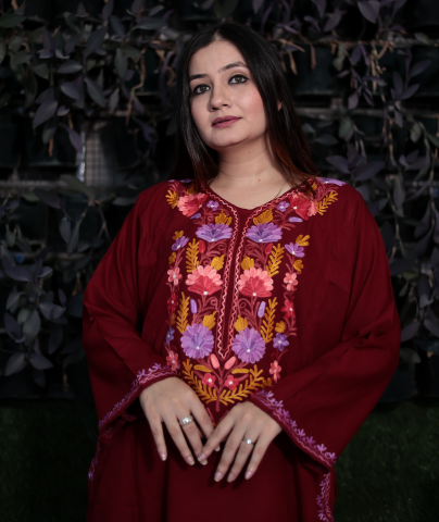 Maroon Poshkaar Aari Embroidered Pheran