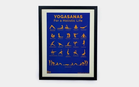 Yogasanas Blue Poster for Yoga Studios - A3 Frame