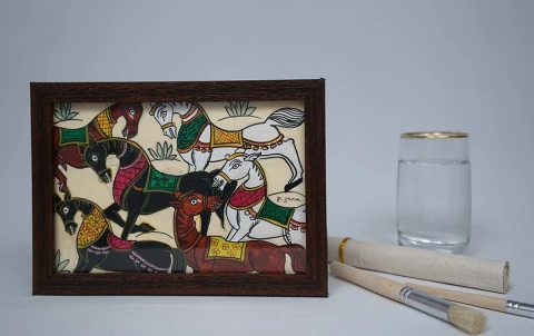 Horses | Odisha Pattachitra Painting | A5 Frame