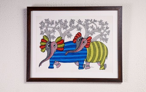 Elephants | Gond Painting | A3 Frame