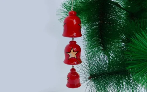 Wooden Bells with Star for Christmas Tree - Set of 3