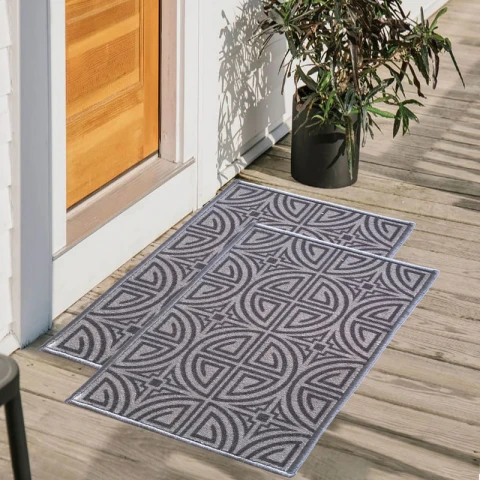 Greek Anti-Slip Multipurpose Floor Mat Set of 2 - Gold Symmetric Key