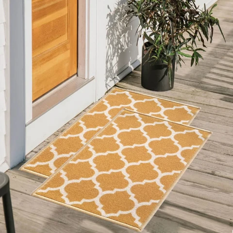 Trellis Anti-Slip Multipurpose Floor Mat Set of 2 - Yellow Islamic