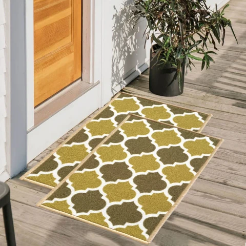 Trellis Anti-Slip Multipurpose Floor Mat Set of 2 - Olive Islamic