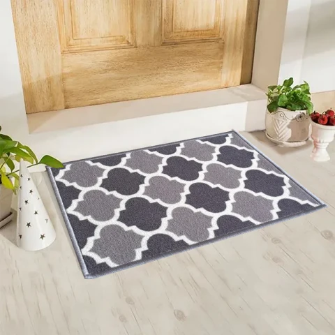Trellis Anti-Slip Multipurpose Floor Mat Set of 2 - Grey Islamic