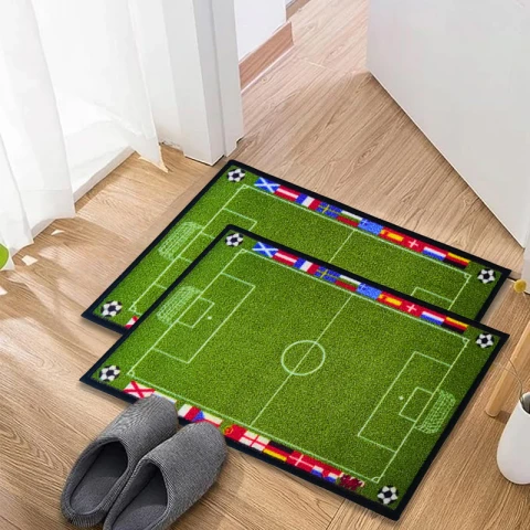 Sports Anti-Slip Kids Multipurpose Floor Mat Set of 2 - Green Football Field