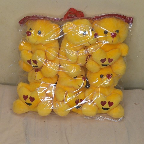 Smiley Teddy Soft Toy/Yellow Teddy Bear with Heart in 6 Inch