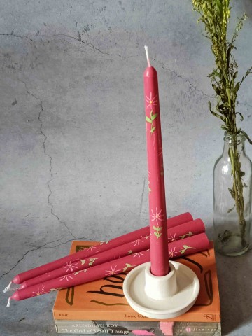 Spring Garden Hand- painted Tapered Candles - Set of 4
