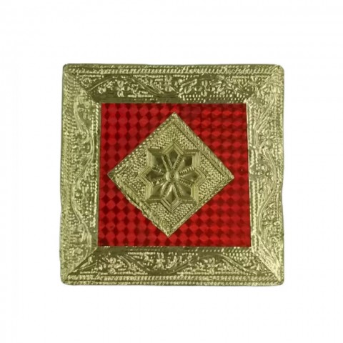 Multicoloured wooden chowki for mandir with minakari work done. For small idols. Size:- L:5 x B:5 x H:1 Inches