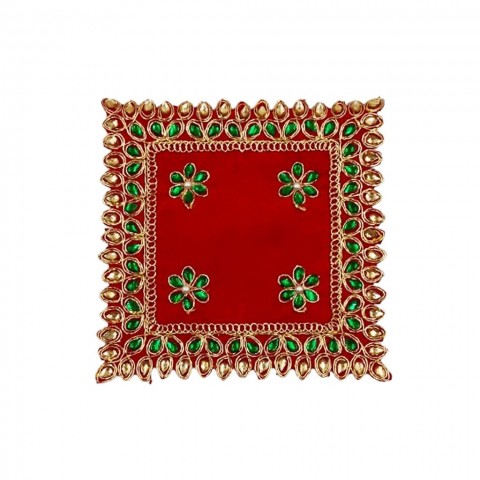 Handcrafted Mandir Assan. Colour: Red in Square Shape. Size: 10×10