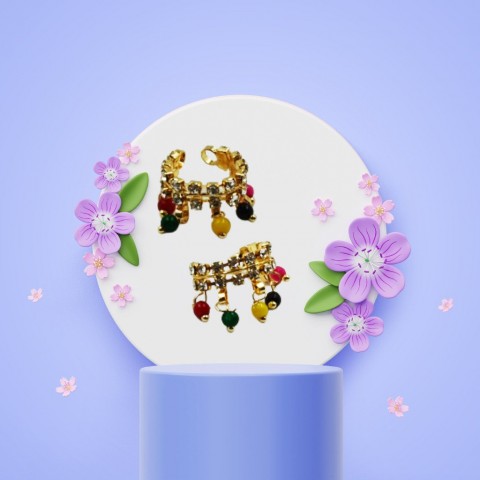 Multicoloured metal payal with studs and decorative stones. Round Shape. For Gopal Ji size:- 1 to 3 Nos.