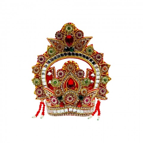 Multicoloured mukut with artificial decorative stones, studs and diamond. For Idol height between 6 to 12 inches and Gopal Ji size- 5 to 8.