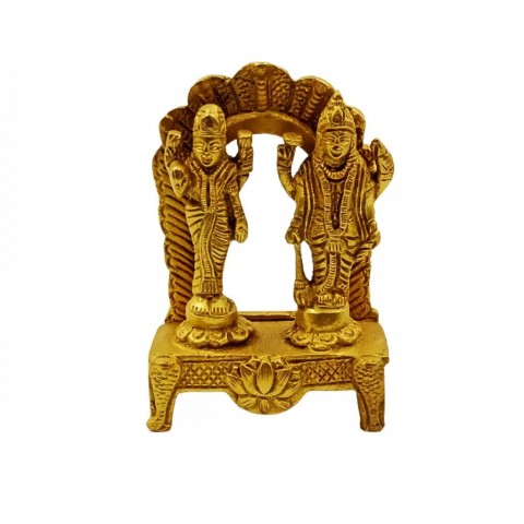 Handcrafted pure brass Idol/Murti of Laxmi Narayan. Murti Size: Height 4 inches.